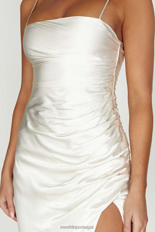 Meshki vestido midi claudette com drapeado em cetim BLLT567 roupas marfim