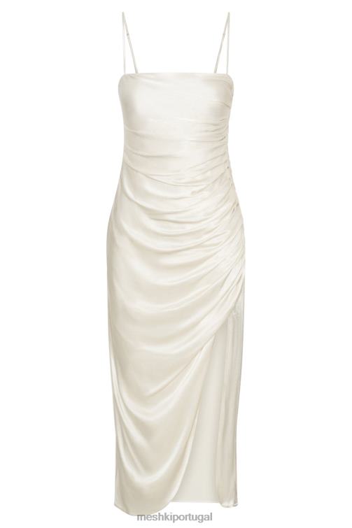 Meshki vestido midi claudette com drapeado em cetim BLLT567 roupas marfim