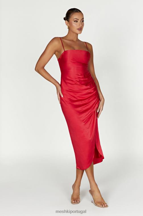 Meshki vestido midi claudette com drapeado em cetim BLLT588 roupas vermelho