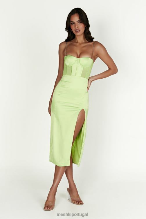 Meshki vestido midi com alça de corrente e espartilho dividido lateral talisa BLLT612 roupas verde pistache
