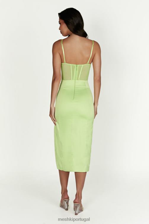 Meshki vestido midi com alça de corrente e espartilho dividido lateral talisa BLLT612 roupas verde pistache