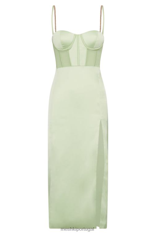 Meshki vestido midi com alça de corrente e espartilho dividido lateral talisa BLLT612 roupas verde pistache