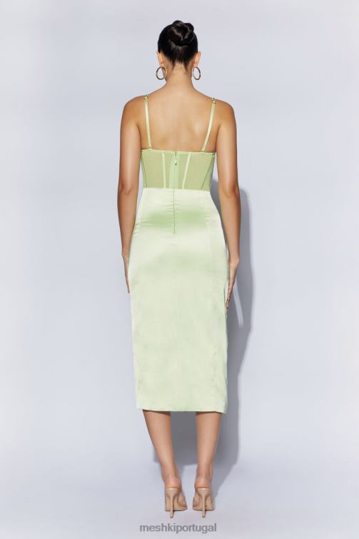 Meshki vestido midi com alça de corrente e espartilho dividido lateral talisa BLLT612 roupas verde pistache