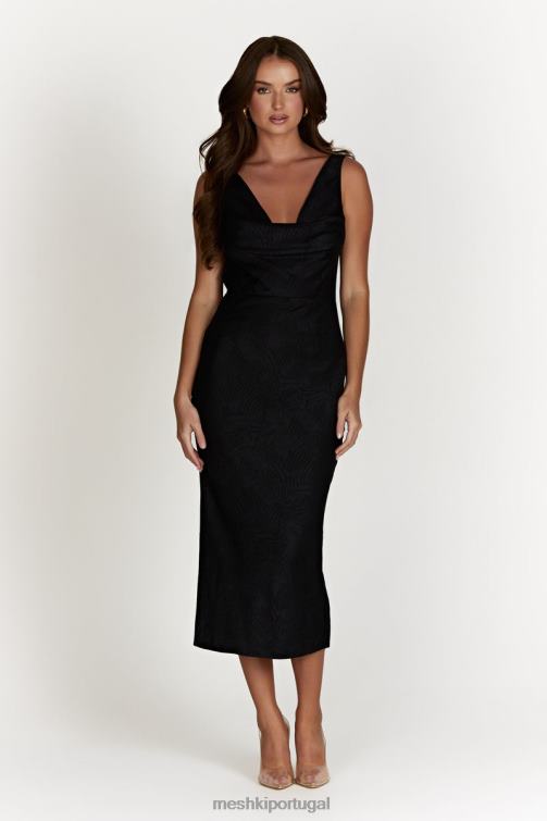 Meshki vestido midi com capuz fallon BLLT634 roupas preto