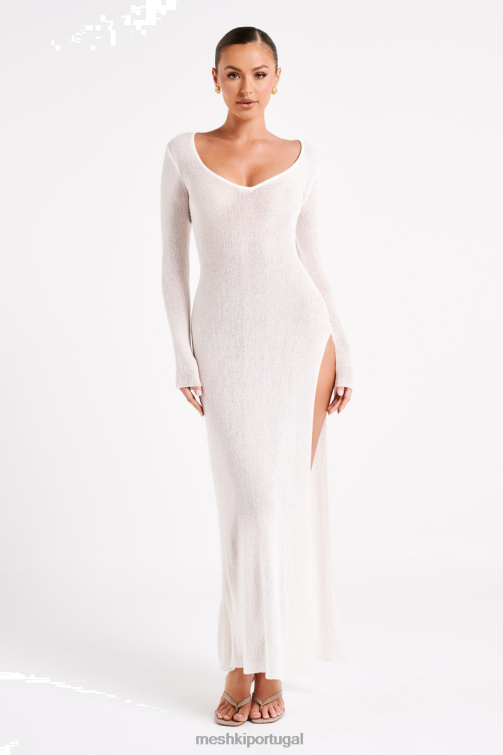 Meshki vestido midi com cobertura em tricô imelda BLLT22 roupas branco