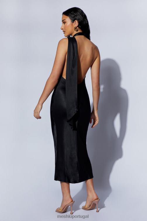 Meshki vestido midi com decote em linha astrella BLLT449 roupas preto