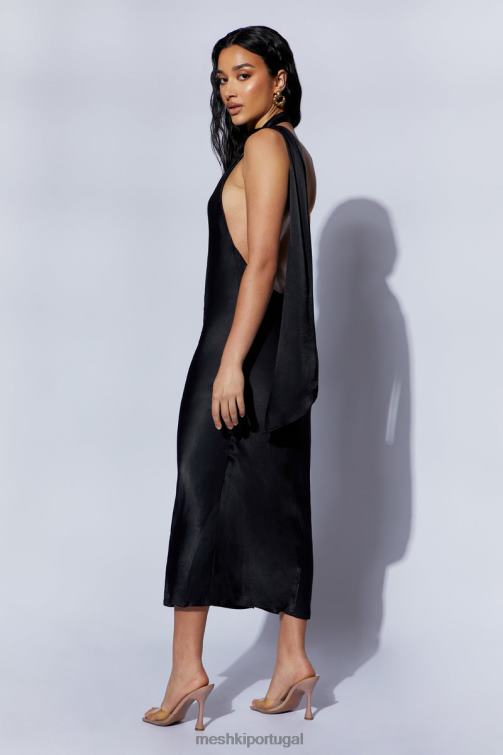 Meshki vestido midi com decote em linha astrella BLLT449 roupas preto