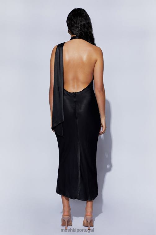 Meshki vestido midi com decote em linha astrella BLLT449 roupas preto