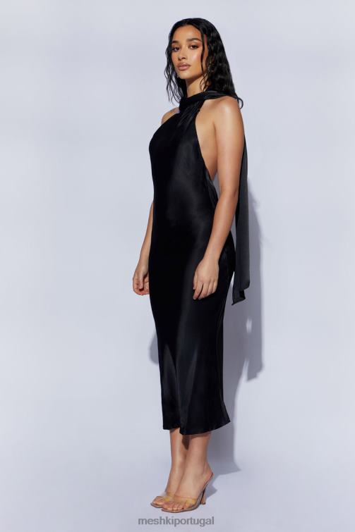 Meshki vestido midi com decote em linha astrella BLLT449 roupas preto