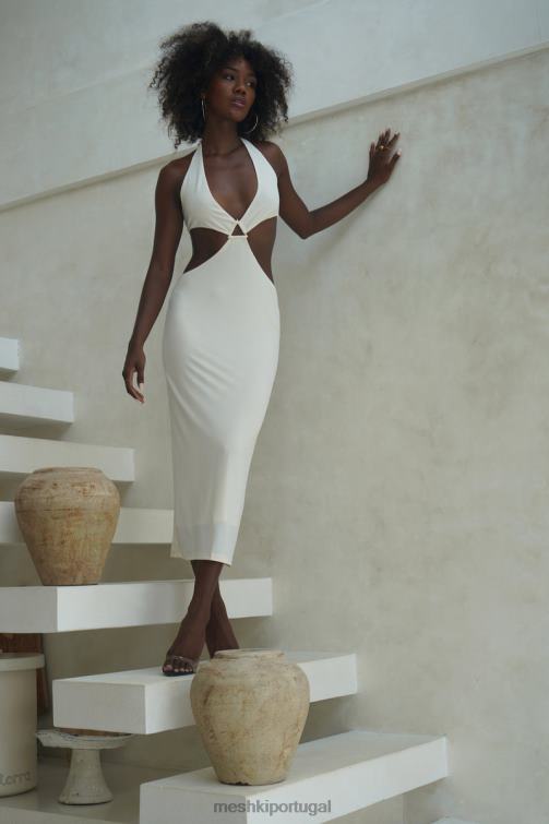 Meshki vestido midi com decote halter natalie BLLT720 roupas osso
