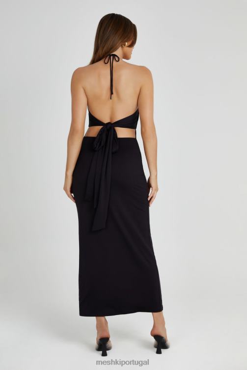 Meshki vestido midi com detalhes em nylon reciclado heidi BLLT210 roupas preto