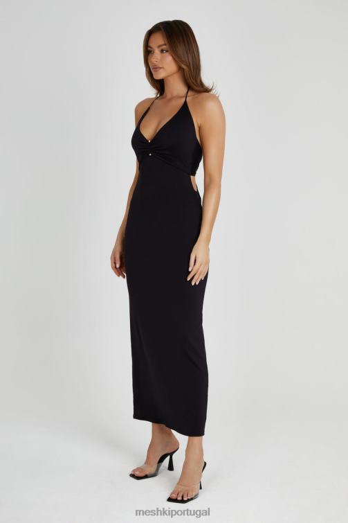 Meshki vestido midi com detalhes em nylon reciclado heidi BLLT210 roupas preto