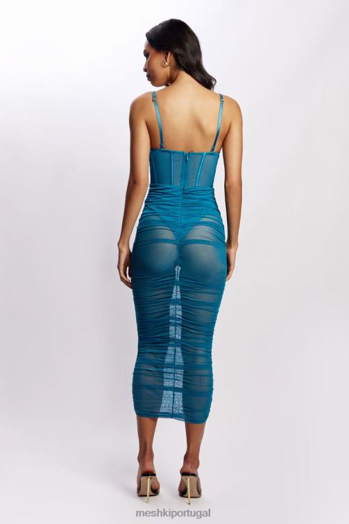 Meshki vestido midi com espartilho de malha e cetim tiarne BLLT646 roupas azul marinho