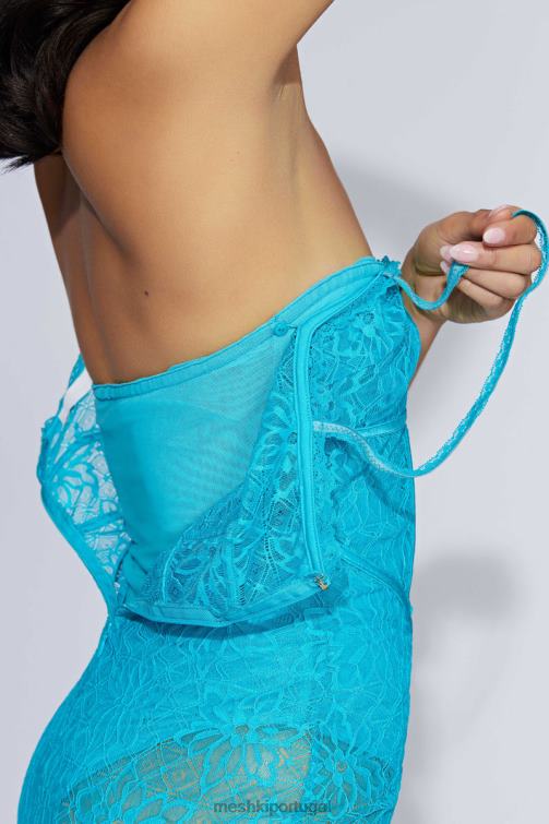 Meshki vestido midi com espartilho em renda mathilde BLLT651 roupas água-marinha