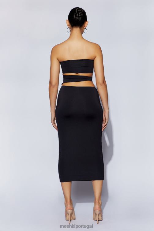 Meshki vestido midi com recorte cassandra BLLT697 roupas preto