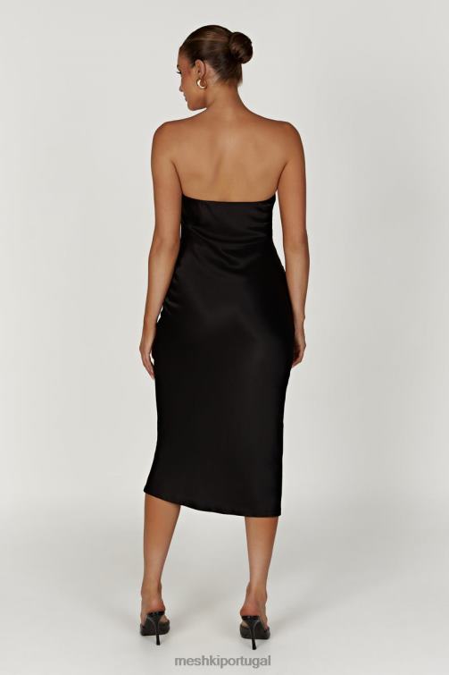 Meshki vestido midi de cetim sem alças tyler BLLT568 roupas preto