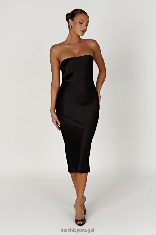 Meshki vestido midi de cetim sem alças tyler BLLT568 roupas preto