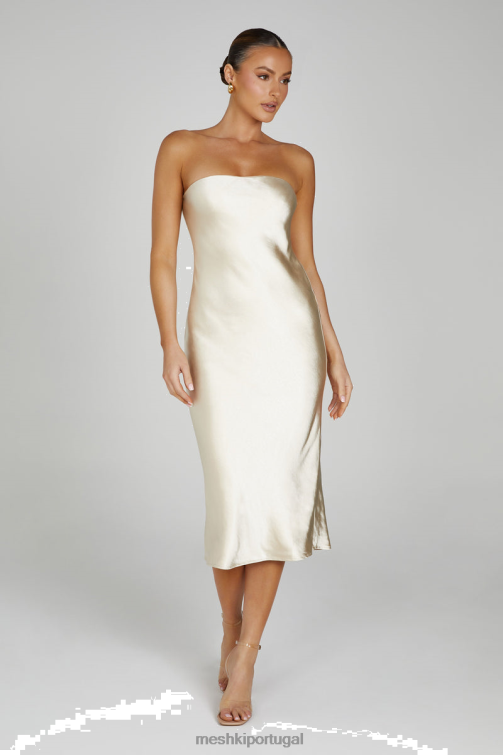Meshki vestido midi de cetim sem alças tyler BLLT91 roupas ouro
