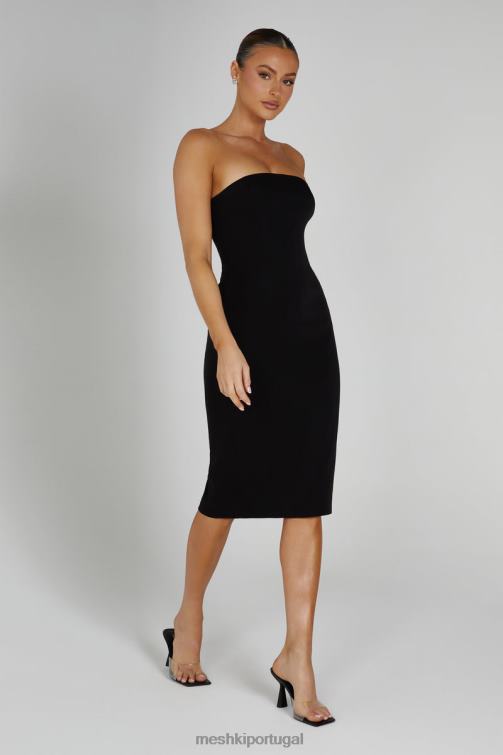 Meshki vestido midi de crepe sem alças marianne BLLT141 roupas preto