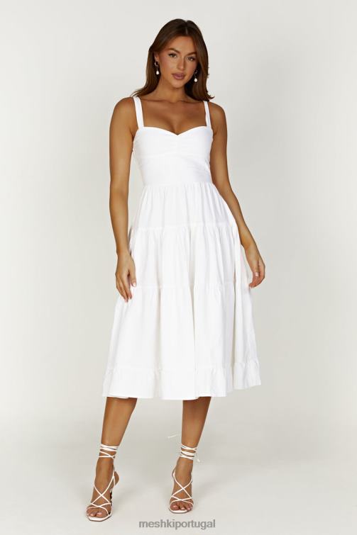 Meshki vestido midi de linho adriana BLLT414 roupas branco
