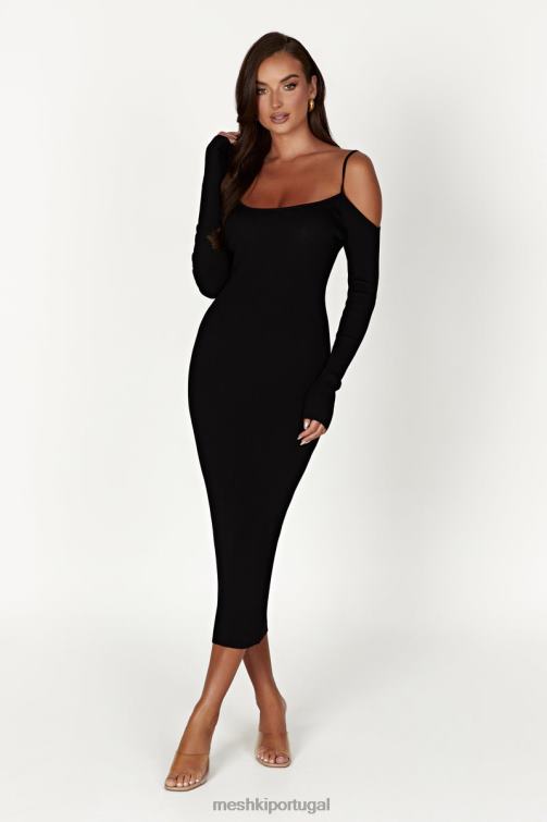 Meshki vestido midi de malha ombro a ombro shea BLLT228 roupas preto
