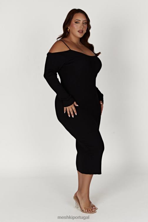 Meshki vestido midi de malha ombro a ombro shea BLLT228 roupas preto