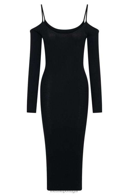 Meshki vestido midi de malha ombro a ombro shea BLLT228 roupas preto