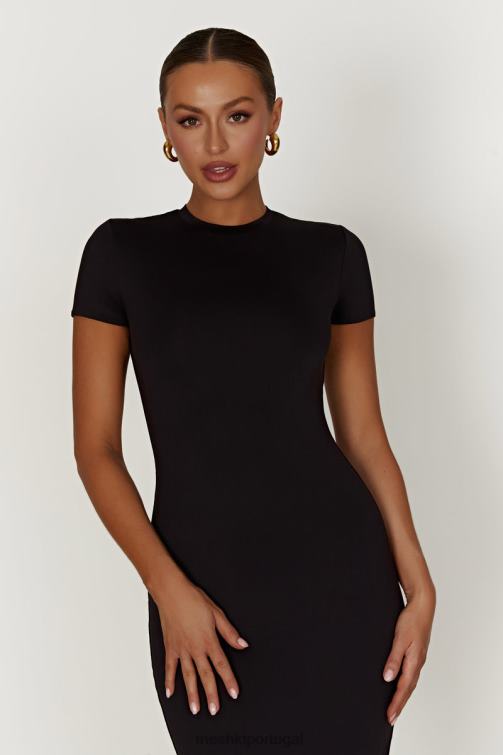 Meshki vestido midi de manga curta em nylon reciclado Penny BLLT349 roupas preto
