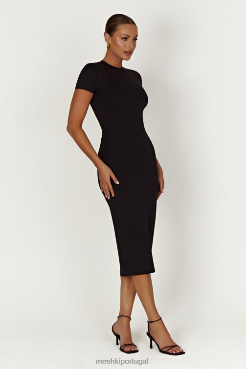 Meshki vestido midi de manga curta em nylon reciclado Penny BLLT349 roupas preto