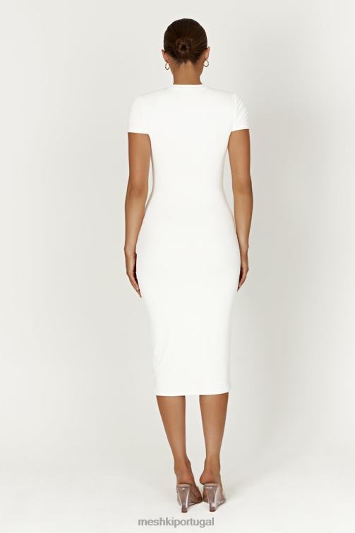 Meshki vestido midi de manga curta em nylon reciclado Penny BLLT371 roupas branco