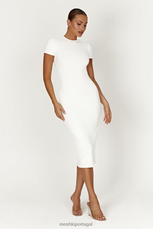 Meshki vestido midi de manga curta em nylon reciclado Penny BLLT371 roupas branco