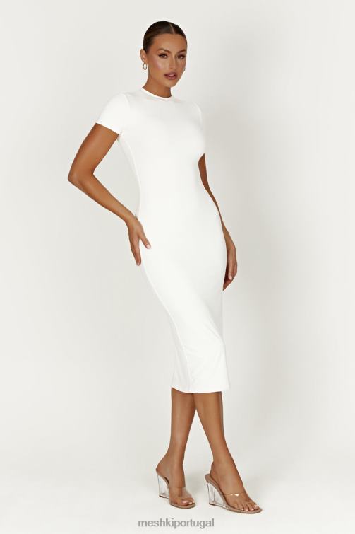 Meshki vestido midi de manga curta em nylon reciclado Penny BLLT371 roupas branco