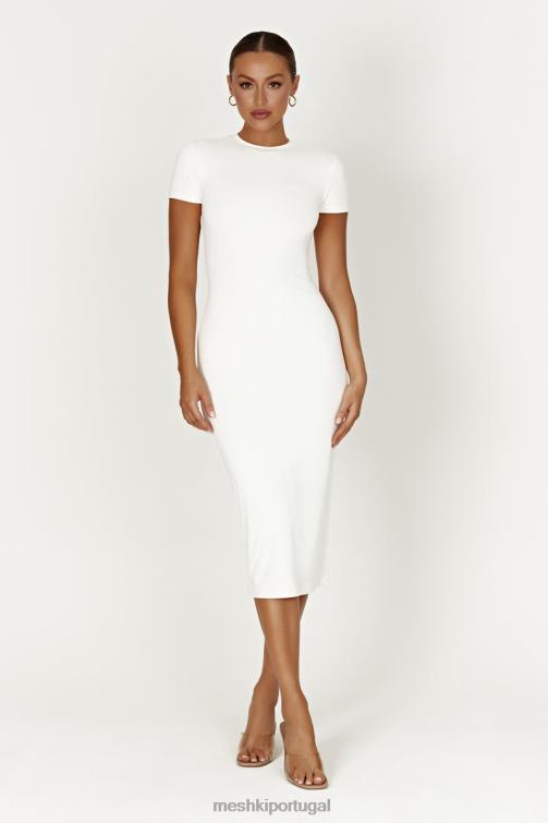 Meshki vestido midi de manga curta em nylon reciclado Penny BLLT371 roupas branco