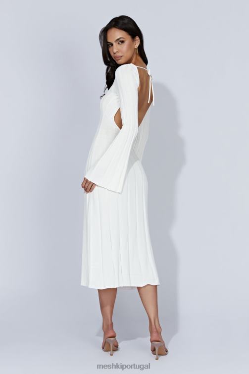 Meshki vestido midi de tricô com manga flare Juniper BLLT362 roupas branco