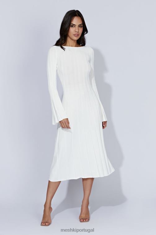 Meshki vestido midi de tricô com manga flare Juniper BLLT362 roupas branco