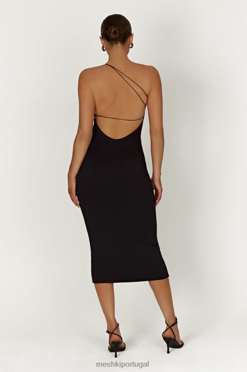 Meshki vestido midi de um ombro em nylon reciclado rosalind BLLT377 roupas preto