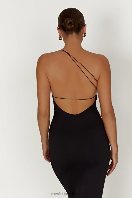 Meshki vestido midi de um ombro em nylon reciclado rosalind BLLT377 roupas preto