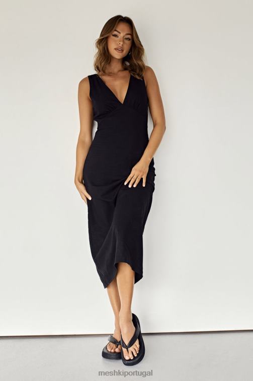 Meshki vestido midi elspeth linho BLLT403 roupas preto
