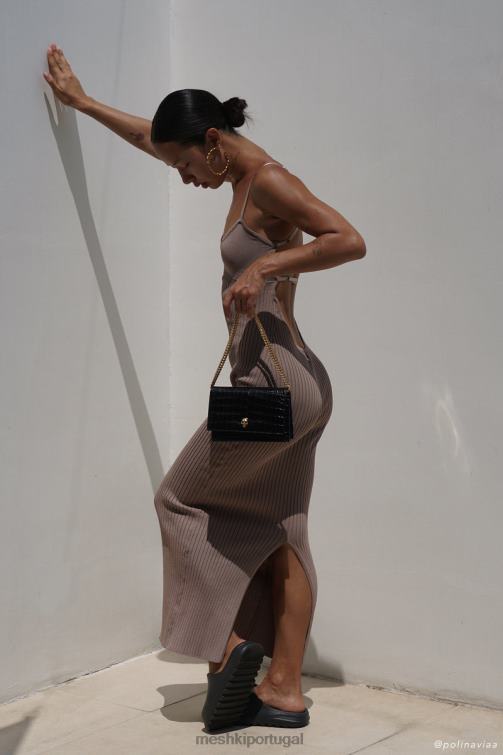 Meshki vestido midi em malha avalon sem costas BLLT350 roupas cinza