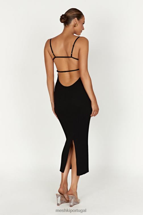 Meshki vestido midi em malha avalon sem costas BLLT417 roupas preto