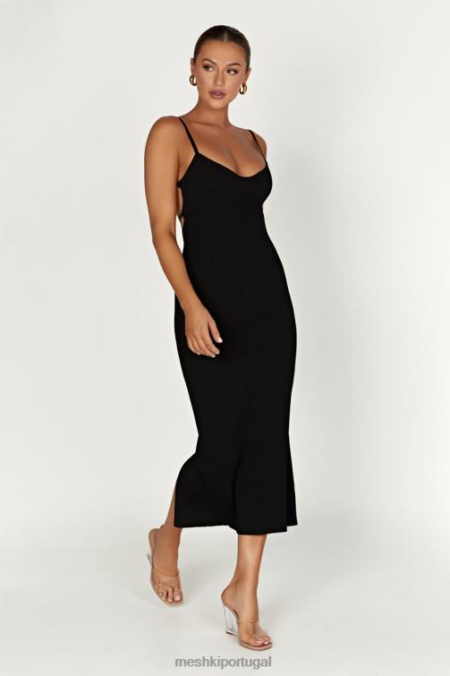 Meshki vestido midi em malha avalon sem costas BLLT417 roupas preto