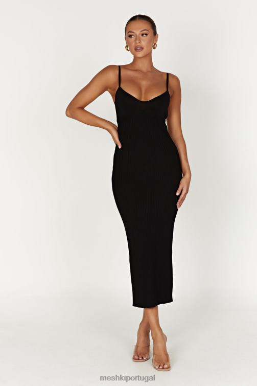 Meshki vestido midi em malha avalon sem costas BLLT417 roupas preto
