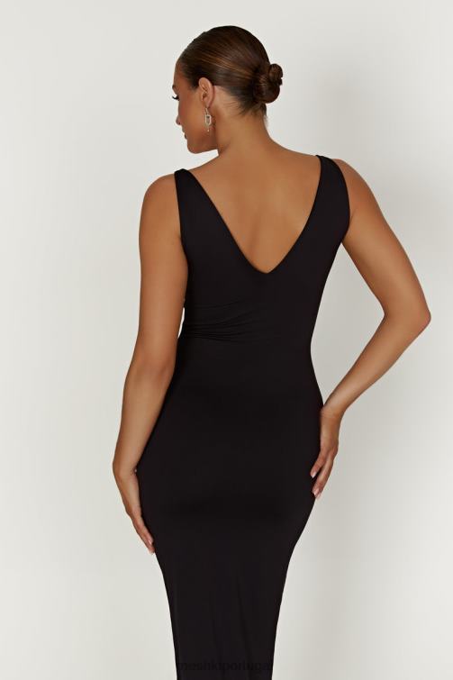 Meshki vestido midi em nylon reciclado gretel com decote em V BLLT310 roupas preto