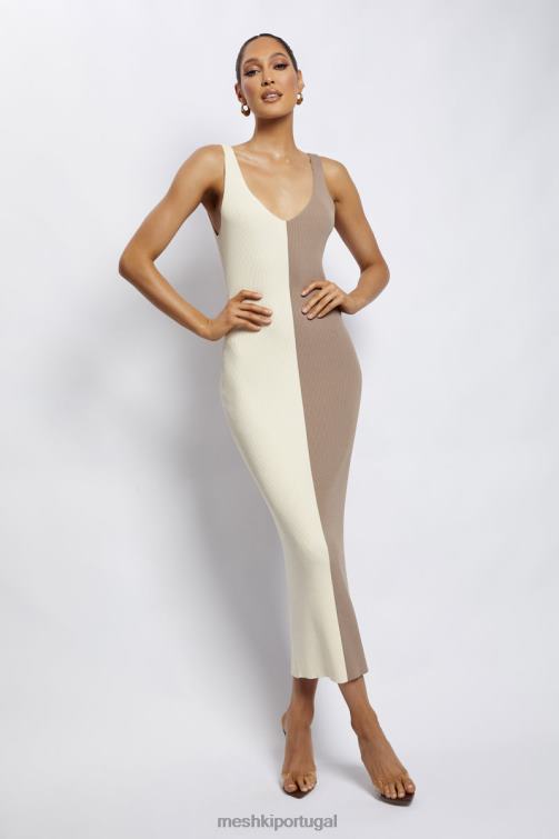 Meshki vestido midi jodie dois tons com decote em v BLLT750 roupas multi nu