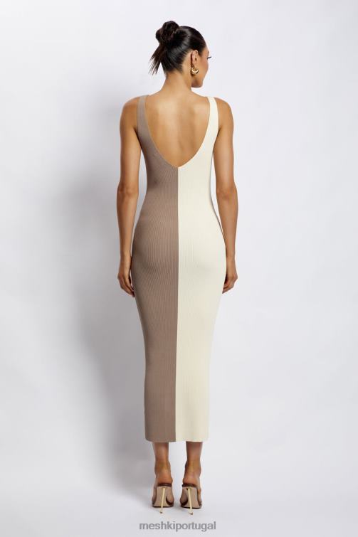 Meshki vestido midi jodie dois tons com decote em v BLLT750 roupas multi nu