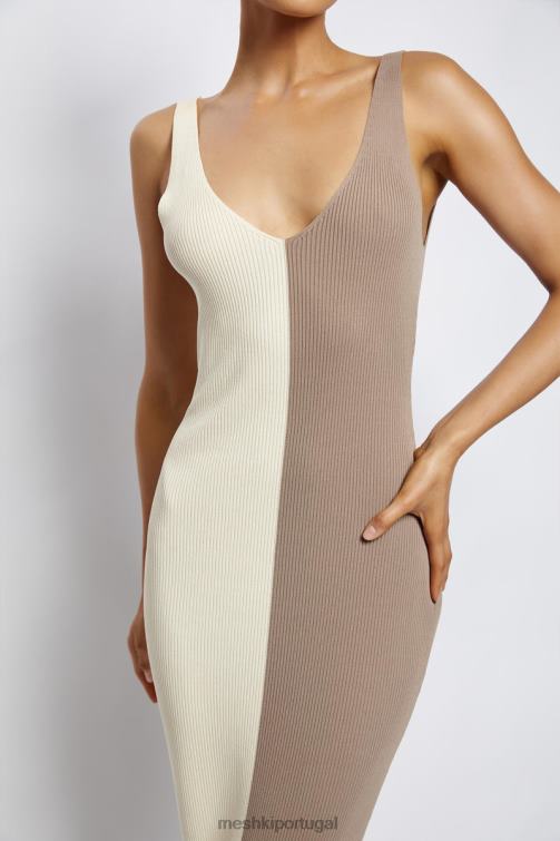 Meshki vestido midi jodie dois tons com decote em v BLLT750 roupas multi nu
