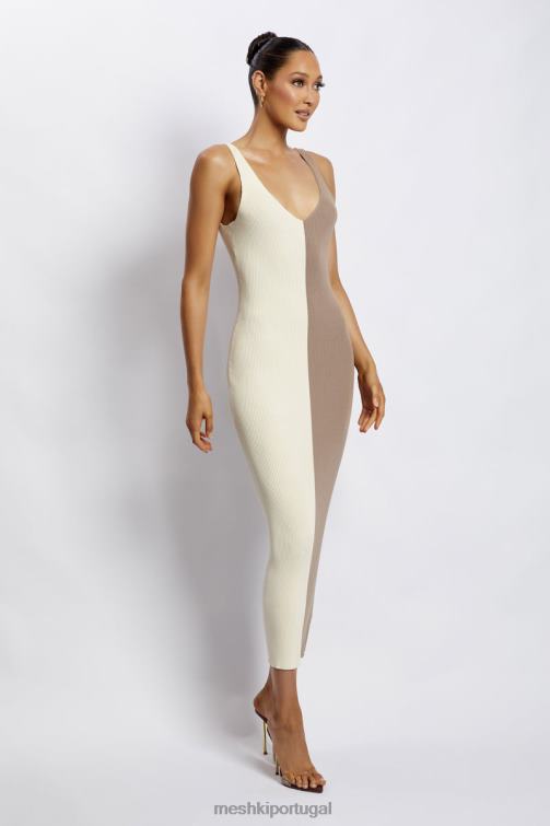 Meshki vestido midi jodie dois tons com decote em v BLLT750 roupas multi nu