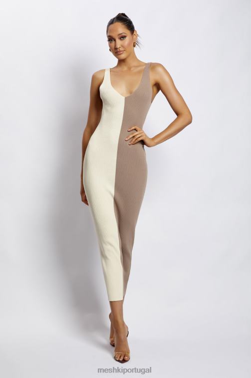 Meshki vestido midi jodie dois tons com decote em v BLLT750 roupas multi nu