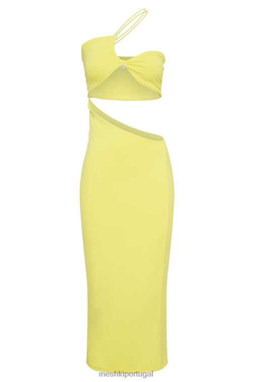 Meshki vestido midi keira com recorte lateral BLLT705 roupas amarelo