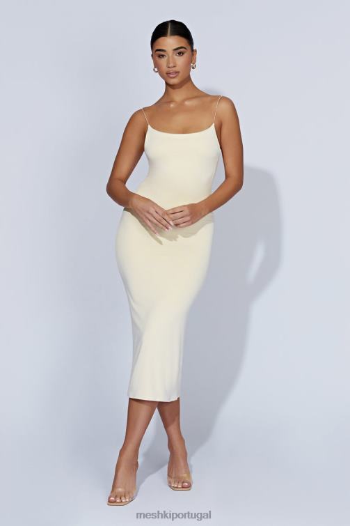 Meshki vestido midi lexia decote baixo BLLT577 roupas creme